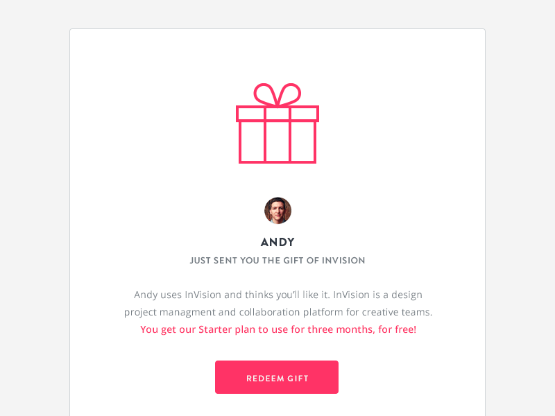 Redeem Gift Email email gif interface invision ui web design website