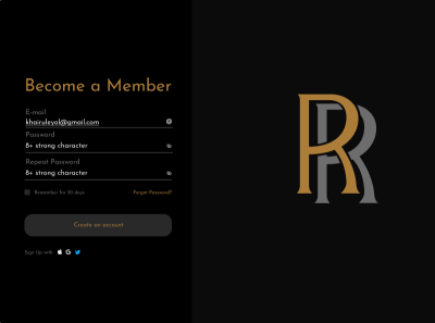 Rolls Royce Sign Up Form branding design graphic design logo ui ux