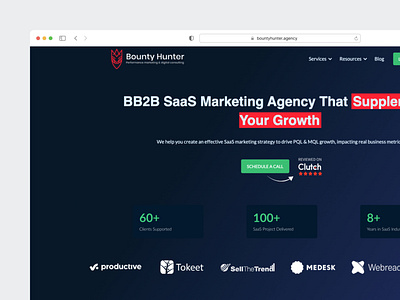 Bounty Hunter SaaS Marketing Agency Home Page design home page landing ui ux website