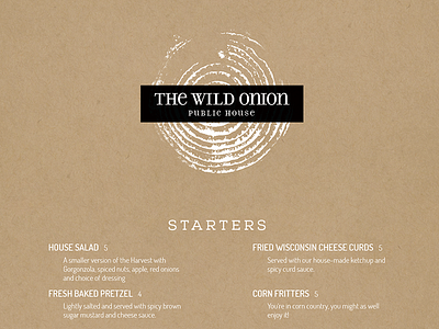 Menu for The Wild Onion logo restaurant type