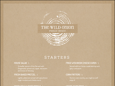 Wild Onion Menu kraft paper menu opacity restaurant