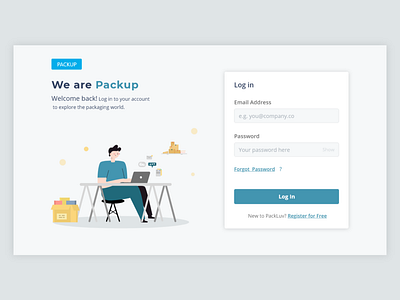 Packup Log in page