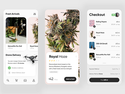 Cannabis delivery app - Vol. 1 app app design cannabis delivery drone ecommerce minimal service design ui ui design ux ux design weed