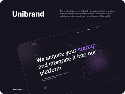 Unibrand | Landing for startup buyers buyers dark startup