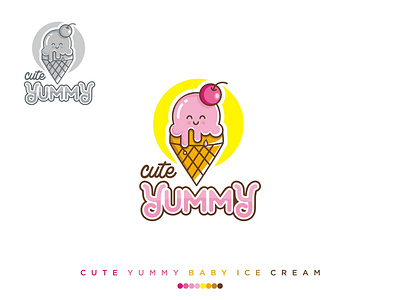 Cute Yummy design icon illustration logo typography vector