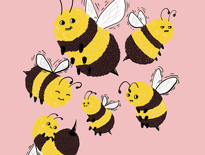 Bees with teeth adobe photoshop bee bees brown characterdesign colorful honey honeybee illustration insect pastel colors pink yellow