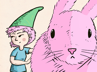 A pink rabbit adobe photoshop animals character character design characterdesign children book illustration childrens book colorful cute fur girl girl character gnome gnomes illustration pastel colors pink pink hair rabbit
