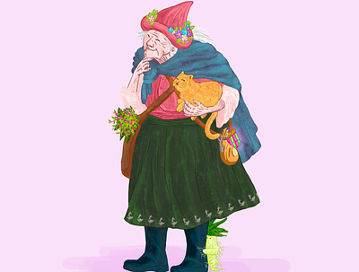 Baba Yaga colorized adobe photoshop cat chalk character character design characterdesign children book illustration childrens book color colorful elderly fairy tale fairy tales fairytale folklore illustration mandrake old lady pastel colors witch