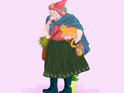Baba Yaga colorized adobe photoshop cat chalk character character design characterdesign children book illustration childrens book color colorful elderly fairy tale fairy tales fairytale folklore illustration mandrake old lady pastel colors witch