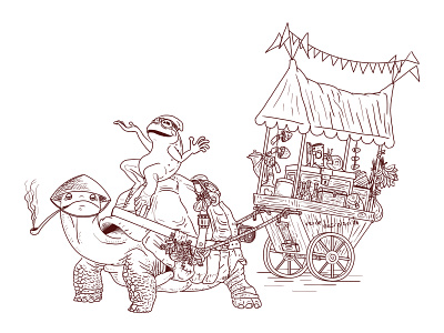 Strange merchants WIP adobe photoshop alchemist cart cartoon characterdesign children book illustration childrens book frog illustration lineart merchant mushroom outline sketch snail tortoise turtle wip work in progress