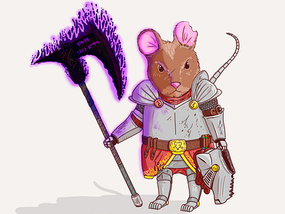 The axe name is "Lion slayer" adobe photoshop animal armor axe character characterdesign colorful dark games hero illustration knight lighting magic medieval mice mouse videogame