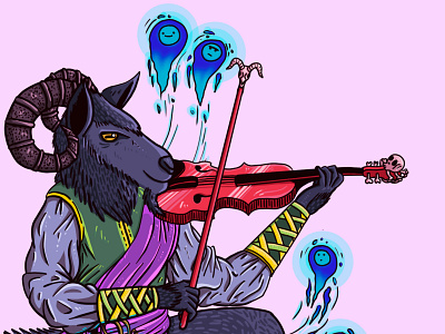 A kind musician adobe photoshop characterdesign colorful devil goat horns music musician pastel colors pink soul violin