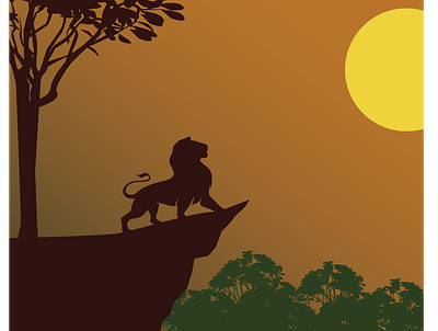 Dawn: King of the Jungle background dawn design illustration jungle king lion tree trees vector