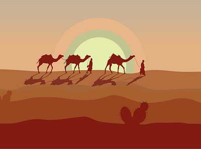 The Great Indian Desert background camel desert design illustration indian sun
