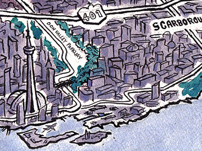 Greenpeace GTA Reactor Map - Detail editorial greenpeace illustration not for profit nuclear toronto watercolour