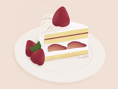 Strawberry cake handdrawn illustration procreate