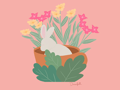 Sleepy bunny in a cup