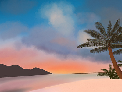 Sunset on the beach illustration panorama procreate sunset