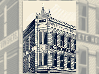 Ashby Block Building ashby building duotone halftone helena line montana perspective screen print