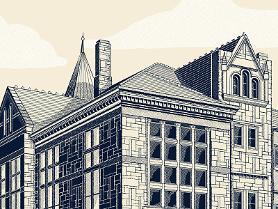 Lewis and Clark County Courthouse building duo tone halftone helena illustration line art