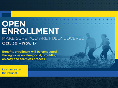 Open Enrollment benefits blue concept enrollment family happy health open yellow