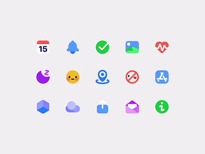 Icons for a habit tracking app about app store calendar data do not email feedback habit habit tracker health icloud info location mood notification photo share sleep