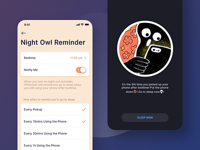Night Owl Reminder nightowl notification offcreen phone addiction reminder