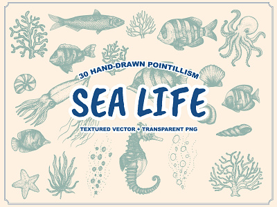 Sea Life Hand-drawn Pointillism