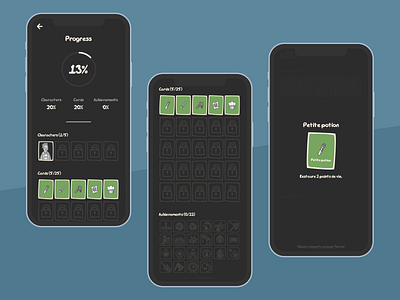 Progress screen - Card game achievement achievements card card game design game game design minimalist mobile progress