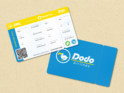 Dodo Airlines Boarding Pass adobe illustrator airline animal crossing boarding pass branding clean concept design dodo gaming holiday layout new horizons nintendo pass switch vector video game