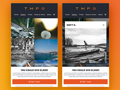 Mobile Gallery enter button focus state gallery images microsite mobile navigation sweepstakes
