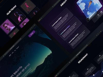 Homepage design of an NFT project. aboutus header light metaverse neon nft nft marketing roadmap slider team ui ux