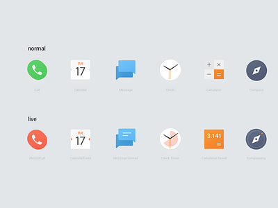 Live icon calculoter call clock compass icon message ui uilab