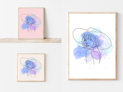 Line Cowgirl I - Art Print alcohol ink art print graphic design illustration line drawing watercolor