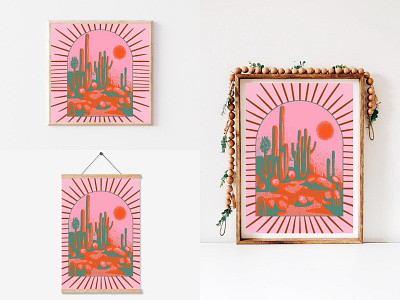 Electric Desert I art print cactus design graphic design illustration
