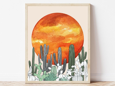 Cactus Sun art print cactus design graphic design illustration