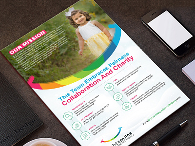 BrightSmiles Pediatric Dentistry Mission and Values Flyer branding design flat flyer design typography