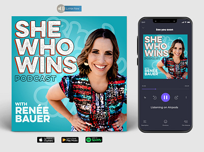 She Who Wins Podcast Design cover art podcast cover podcast cover art podcast cover design podcast logo