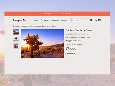DailyUi012: E-Commerce Shop (Single Item) art cactus dailyui dailyui012 dailyuichallenge day12 design ecommerce figma landscape mojave photography single item typography ui