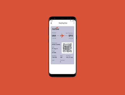 Daily UI 024 - Boarding Pass airline airport android boarding pass dailyui dailyuichallenge day24 design dribbble figma flights houston identity plane qr code san francisco ticket travel ui uidesign