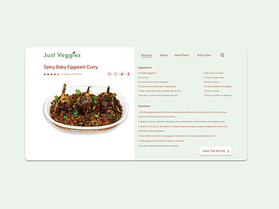 Daily UI #040 - Recipe 100 day project 100daychallenge curry dailyui dailyuichallenge day40 design dribbble eggplant figma recipe soulfood typography ui uidesign ux vector