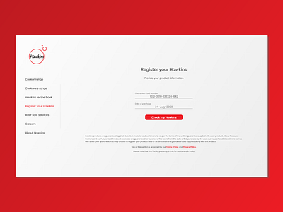 Hawkins product registration page redesign