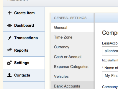 Settings Area (v3) of LessAccounting.com admin form forms settings