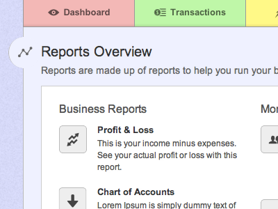 New Reports Area of LessAccounting.com accounting color fisher price overview ui