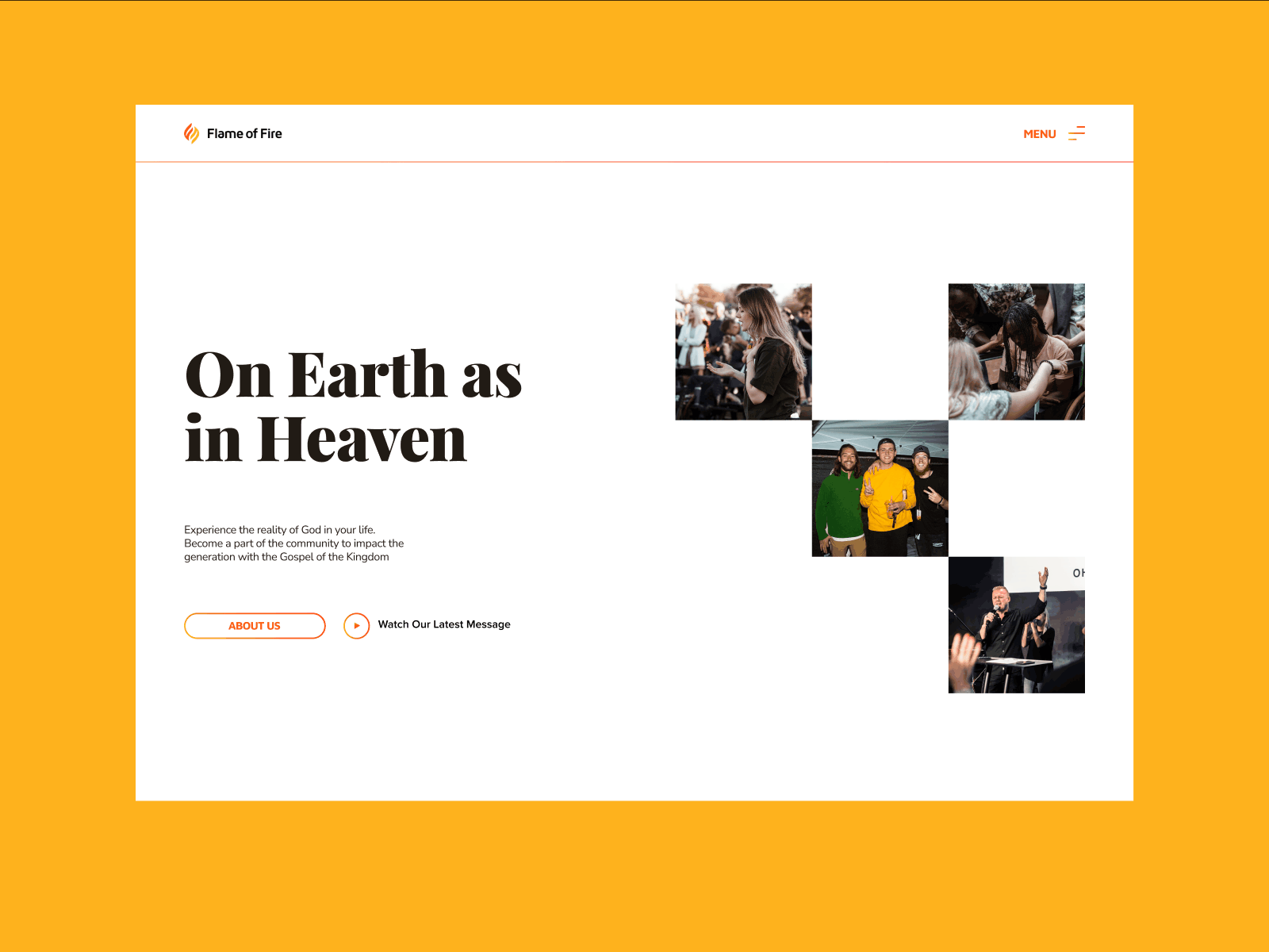 Flame of Fire Church Website Redesign branding charity christian church design faith fire flame flame of fire group hospitality jesus landing landing page ministry team ui ux web design website