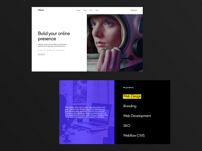 Creative agency landing page agency brand creative agency design designer development hero hover landing page seo specialty ui uiux ux video web design webflow website