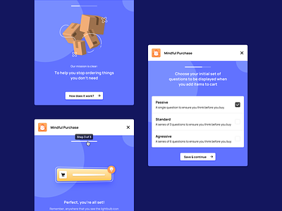 Mindful Purchase - modals 🛒 e-commerce e-commerce plugin modal box modal design onboarding onboarding process plugin saas app saas components saas modals saas wizard semiflat semiflat studio welcome screen wizard