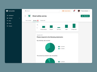 Scholaris - Form charts data viz edu saas education saas forms line chart pie chart product design questionaire quiz saas forms saas graph semiflat studio statistics