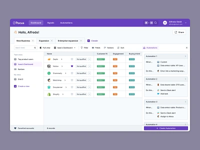 Pocus - Dashboard 🧭 column google sheets product design product led sales saas application saas dashboard saas spreadsheet saas table sales app sales platform sales saas sales tool semiflat spreadsheet tables web app ui web application