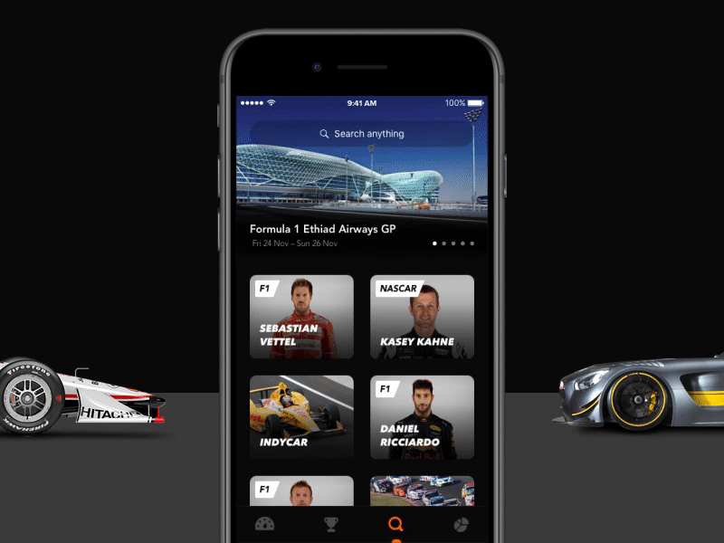 Search flow animation app car formula 1 interaction ios motion race results search suggestion